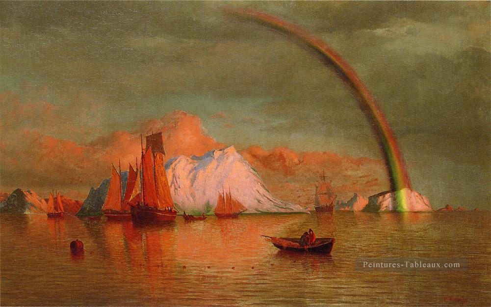 Coucher de soleil arctique avec Rainbow Bateau paysage marin William Bradford Peintures à l'huile